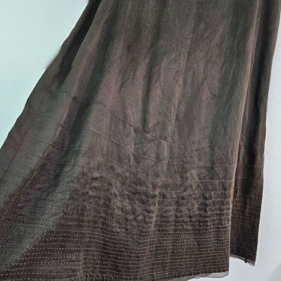 Eileen Fisher Silk/Linen Satin Weave Wonderland A-Line Skirt Sz L Olive Casual - Picture 5 of 14